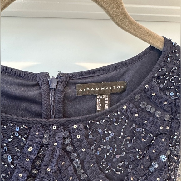 Aidan Mattox Navy Sequin & Bead Mini Dress - Picture 2 of 3